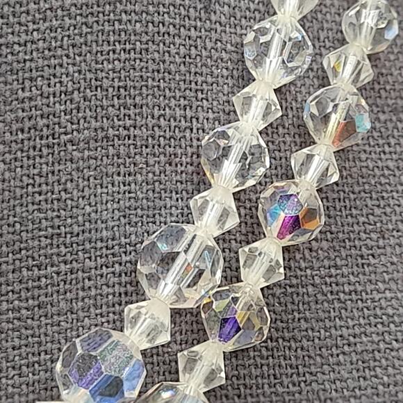 Vintage 1950s Aurora Borealis Crystal Beaded Necklace, Double Strand, 16 Inches - Picture 5 of 10